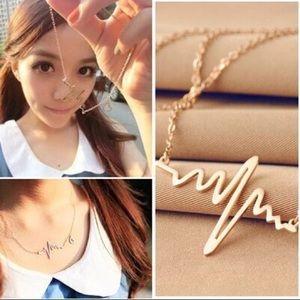 Gold Heartbeat Pulse Electrogram Waves Necklace
